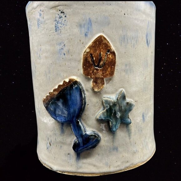 Antique Stoneware Large Cookie Jar 3D Vintage Studio Art Pottery 13”T 8”W - Picture 3 of 9